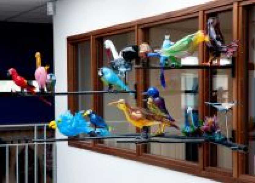 Maria Roosen, '32 Vogels van glas', 2015 foto: © Gert Jan van Rooij, courtesy Stroom Den Haag
